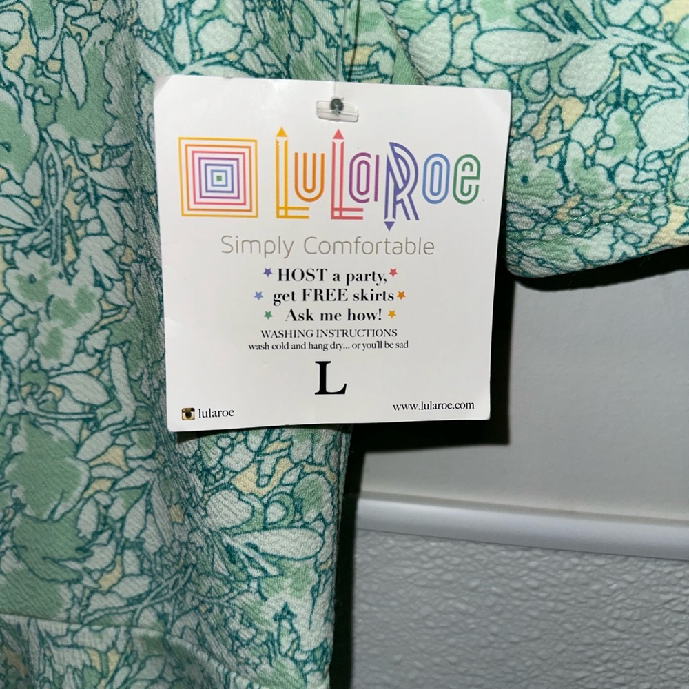 NWT! LuLaRoe L Dress Green/Multi-Color Floral Print Fit & Flare - Picture 5 of 11